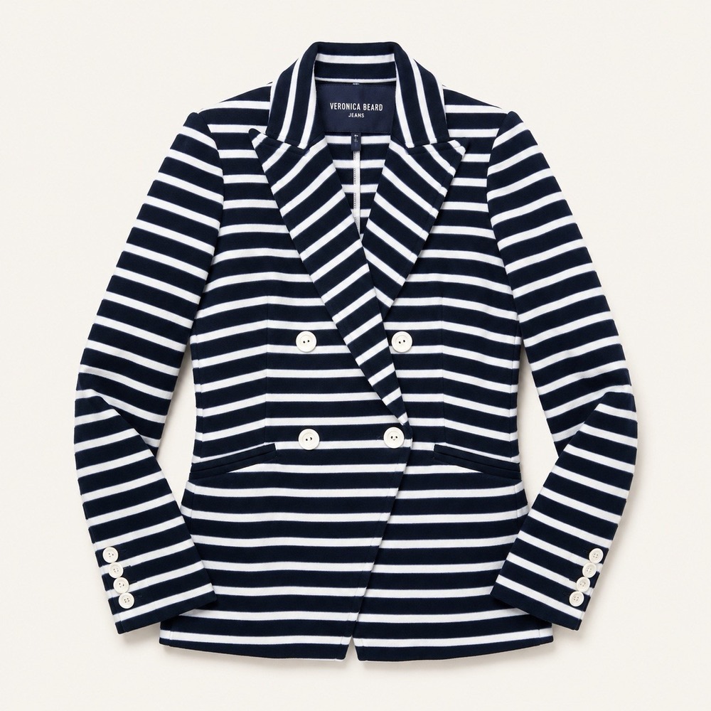 Veronica Beard Ortiz Striped Jacket Sz S Terry Knit Navy Nautical Coastal Preppy